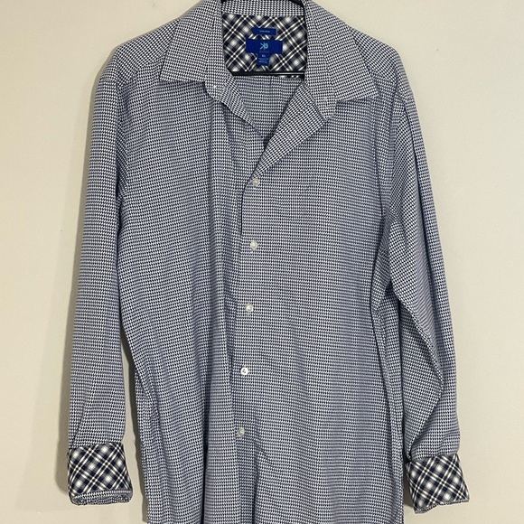 Egara Shirt Size XL Long Sleeve Mens Cotton Blue Check Non Iron Flip Cuff - Picture 3 of 7